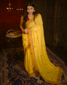 Harini Yellow Zari Embroidered Mulmul Cotton Saree with elegant zari detailing
