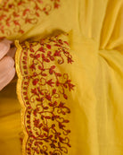 Harini Yellow Zari Embroidered Mulmul Cotton Saree in soft breathable fabric