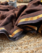 Soft and Comfortable mulmul cotton saree in chocolate caramel brown shade with sequin emblishment for festive or party wear at reasonable price
