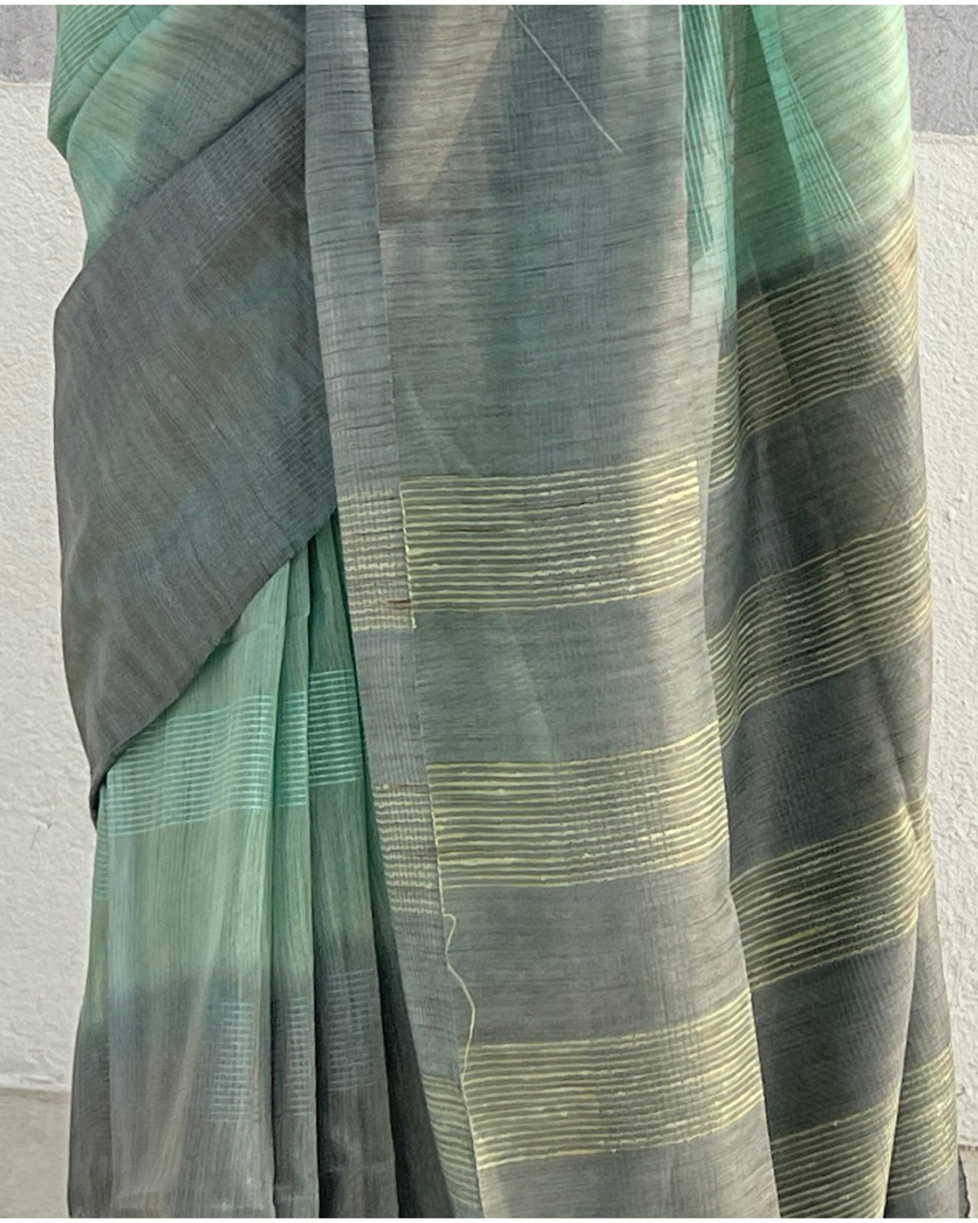 Cyan green - Gray Bhagalpuri handloom saree new collection
