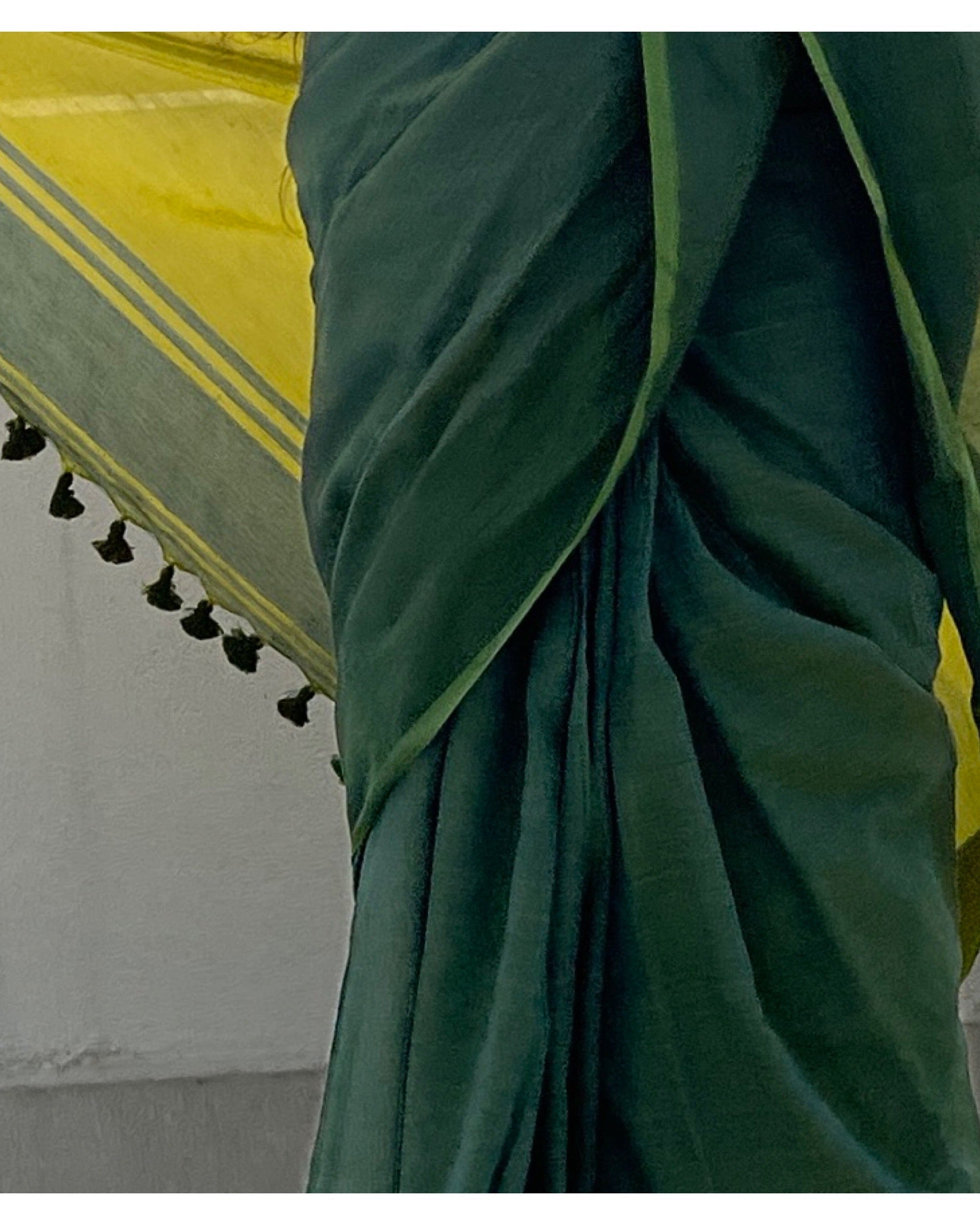 Blue - Green soft and comfortable Khadi cotton saree 