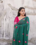 Mulmul cotton saree with fine embroidery, a breathable saree for minimal everyday wear and summer days.