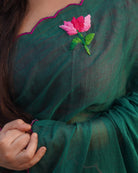 Lotus Lake cotton saree, handcrafted with refined embroidery for a breathable and graceful everyday look.