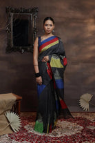 Black  Handloom Pure Silk Hand Painted  Saree-Sutra Art of Clothing