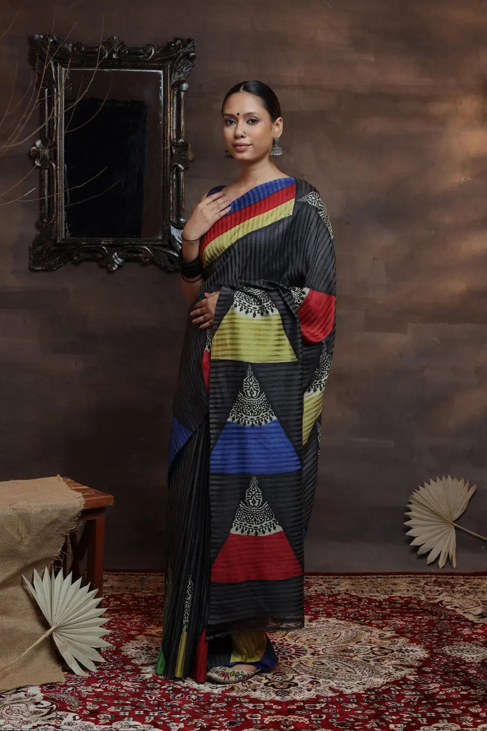 Black  Handloom Pure Silk Hand Painted  Saree-Sutra Art of Clothing