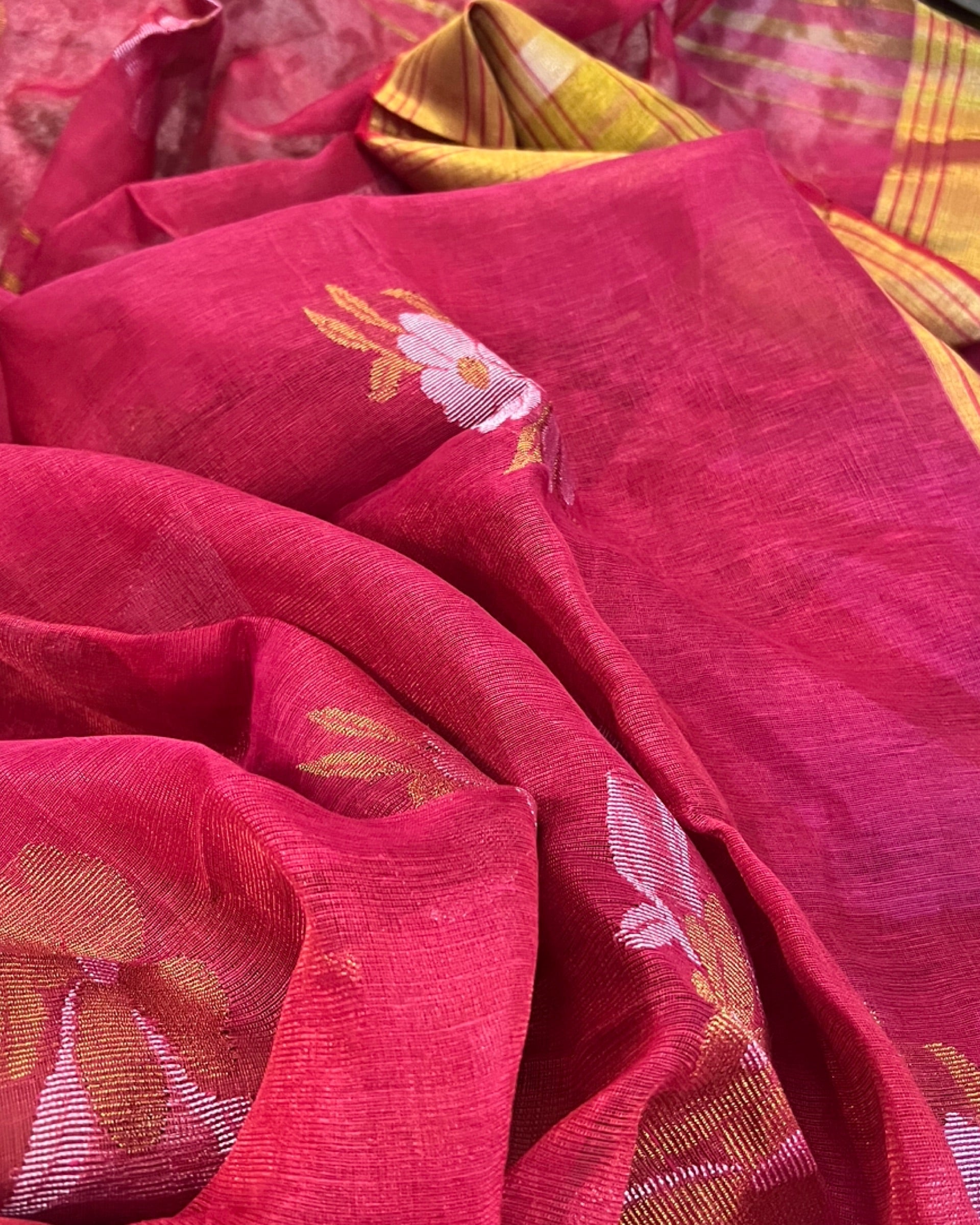 Shop AaMe Manmohini saree in rich red and golden tissue fabric