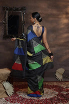 Black  Handloom Pure Silk Hand Painted  Saree-Sutra Art of Clothing