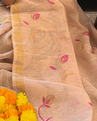 Silver Golden Cream Pink Tissue designer saree wedding festive