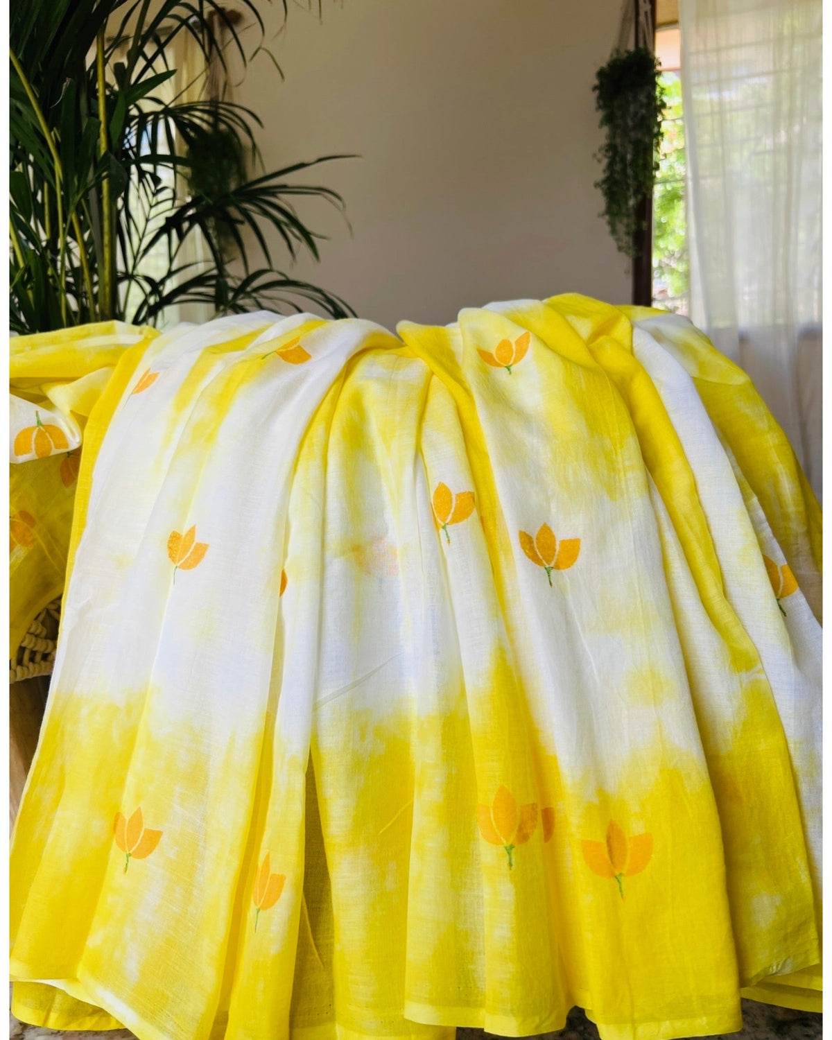 Lemon Yellow Peel Kaliyan  Mulmul cotton Summer Saree - New Collection