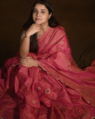 Coral Red designer zari organza saree