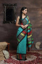 Handloom Green Hand Painted Pure Silk Saree With Black Border