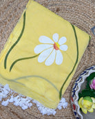 Soft and comfortable light weight lemon yellow mulmul cotton saree with floral hand painting good for day time wear