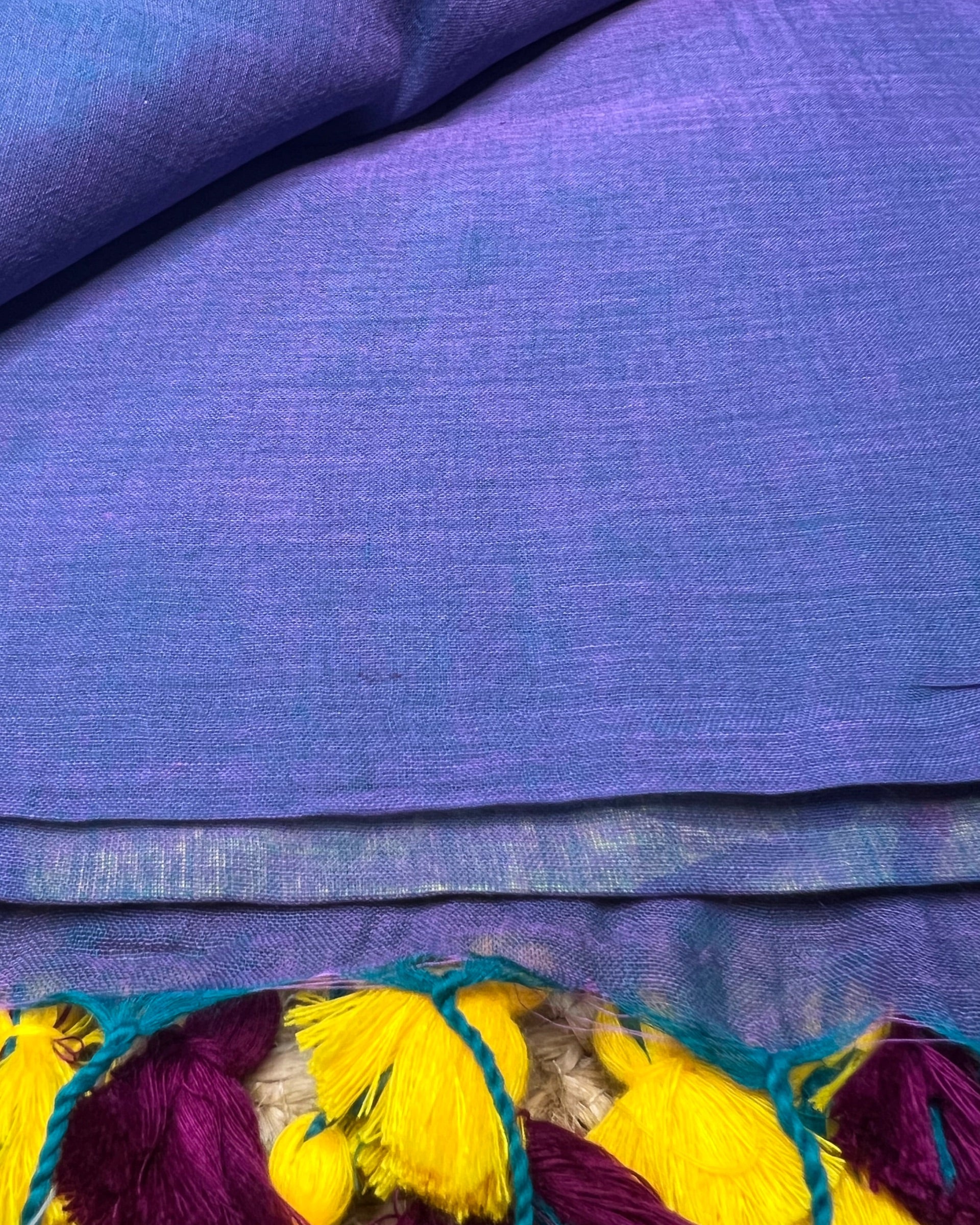 Soft and comfortable light weight blue violet mulmul cotton saree with floral hand painting good for day time wear