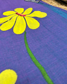 Soft and comfortable light weight blue violet mulmul cotton saree with floral hand painting good for day time wear