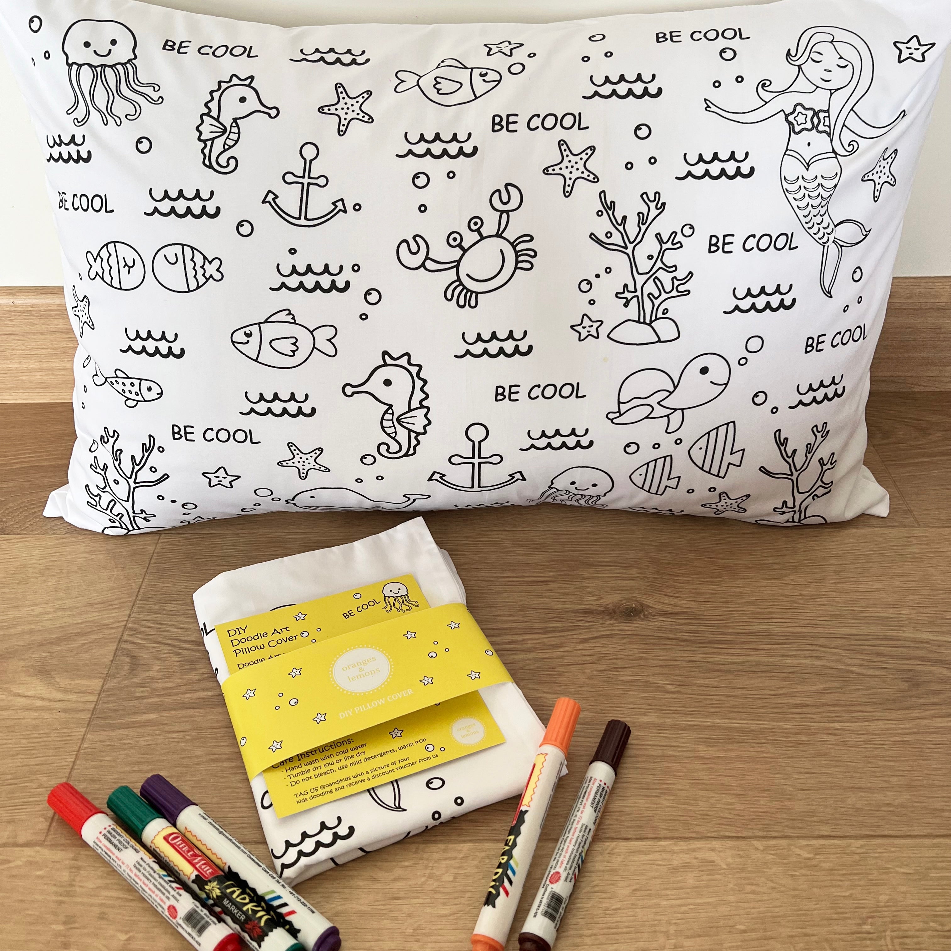 DIY Doodle Art Pillow Covers - Be Cool - Oranges and Lemons