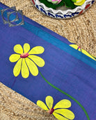 Soft and comfortable light weight blue violet mulmul cotton saree with floral hand painting good for day time wear