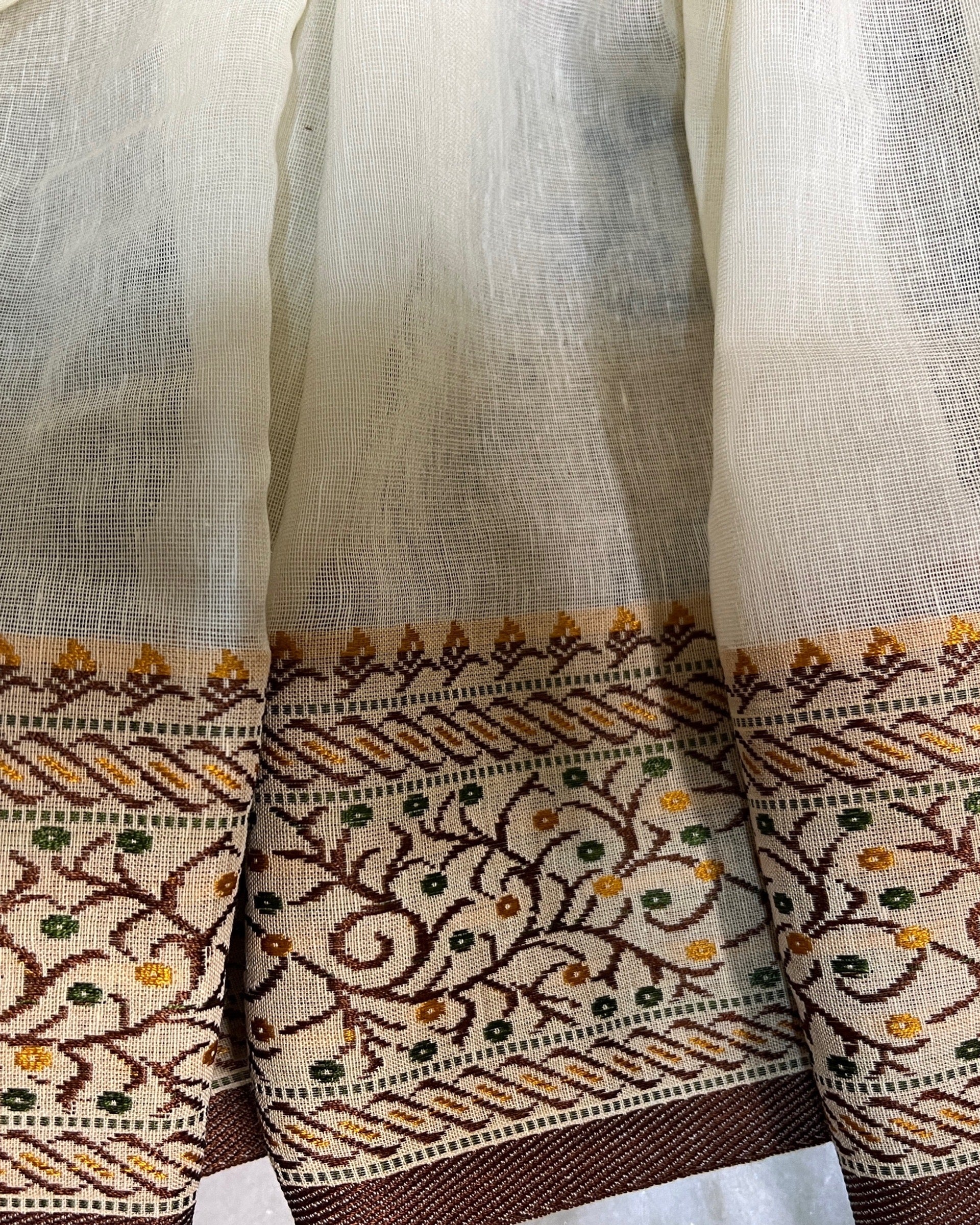 Off White - brown border soft and comfortable Khadi cotton saree 