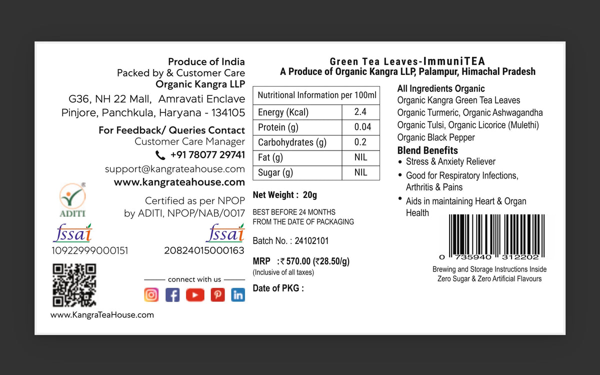 ImmuniTEA organic green tea pack – turmeric ashwagandha – Kangra Tea House
