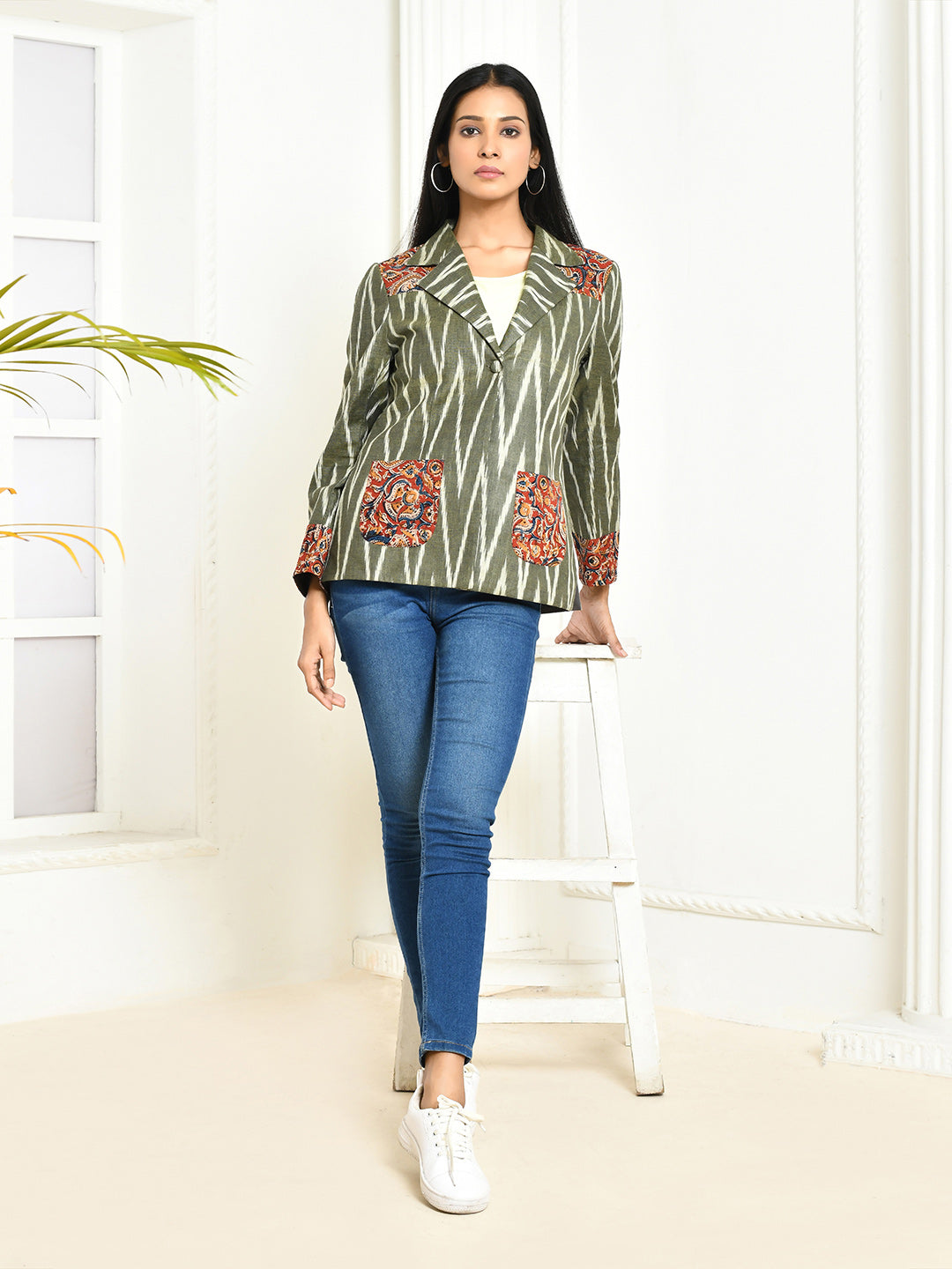 Ira Ikkat Cotton Blazer for Women-4