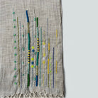 Close-up of embroidered and beaded handwoven scarf