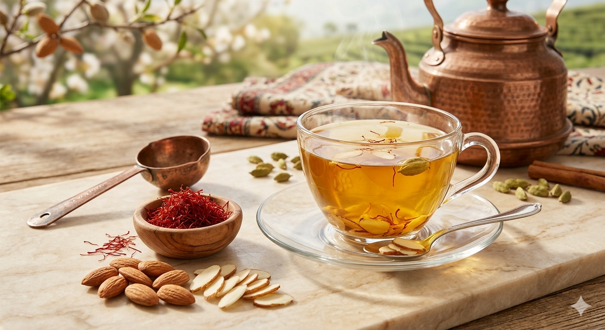 Kashmiri Kahwa cup with saffron and almonds - Kangra Tea House