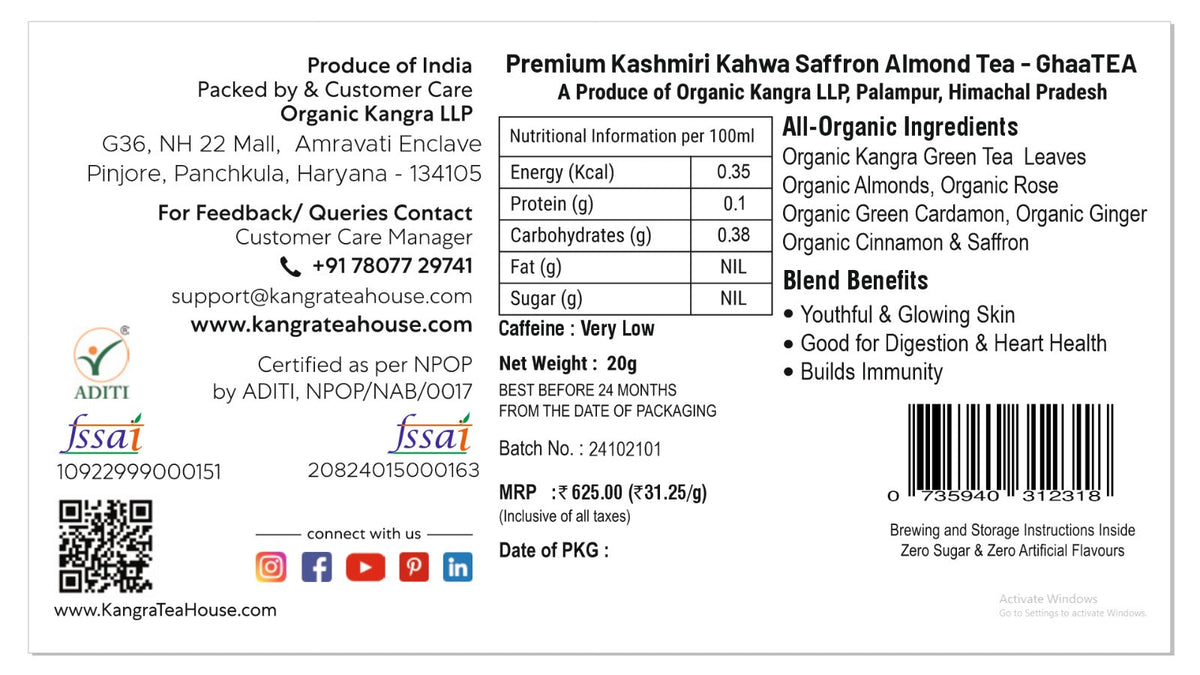 GhaaTEA artisanal Kashmiri kahwa loose leaf tea with saffron and almonds – Kangra Tea House
