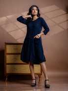 Black summer cotton dress from Expressions By UV. Noir Fern black kala cotton dress is handwoven in Kala cotton, hand embroidered with bullion stitch, ethically made in India.