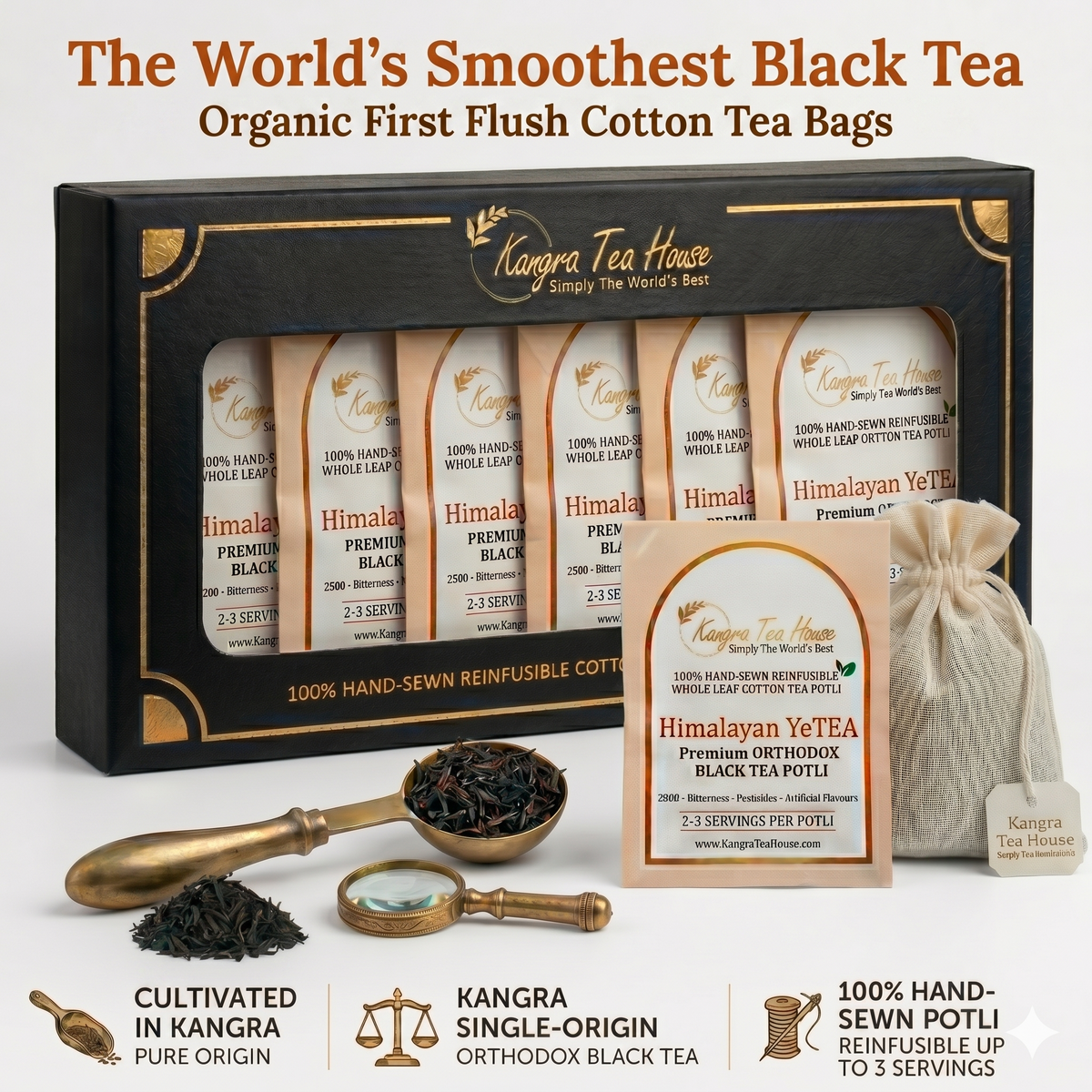 YeTEA Himalayan black tea hand-sewn cotton tea bags pack of 6 – Kangra Tea House