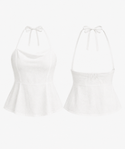 White halter top on a light gray background