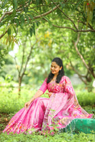 Silver Pink viral  tissue saree with floral embroidery orange and pink