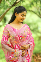 Silver Pink viral  tissue saree with floral embroidery orange and pink