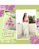 Pista Green and pink  Mulmul cotton Summer Saree - New Collection