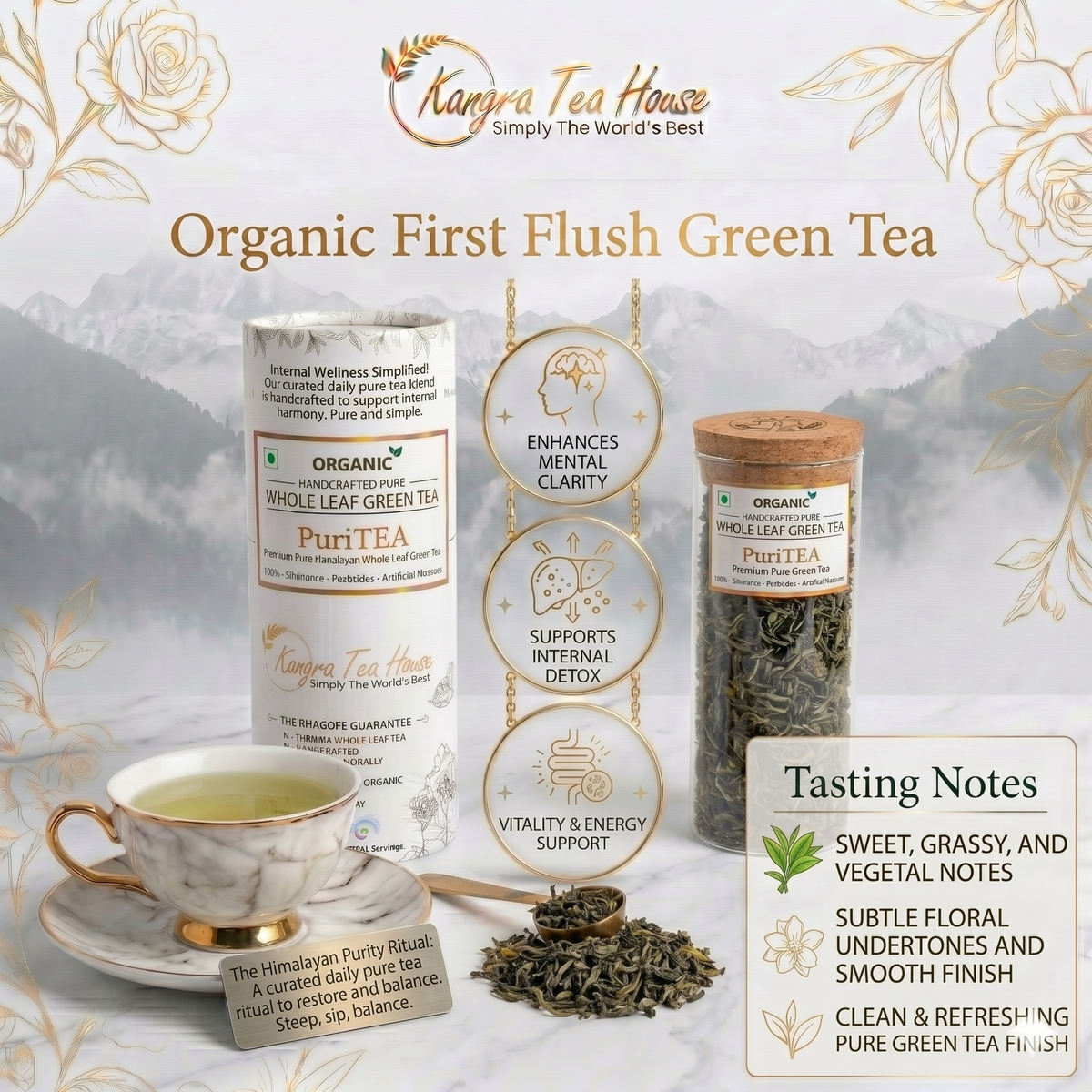 Kangra Tea House brand – premium organic Himalayan Green tea