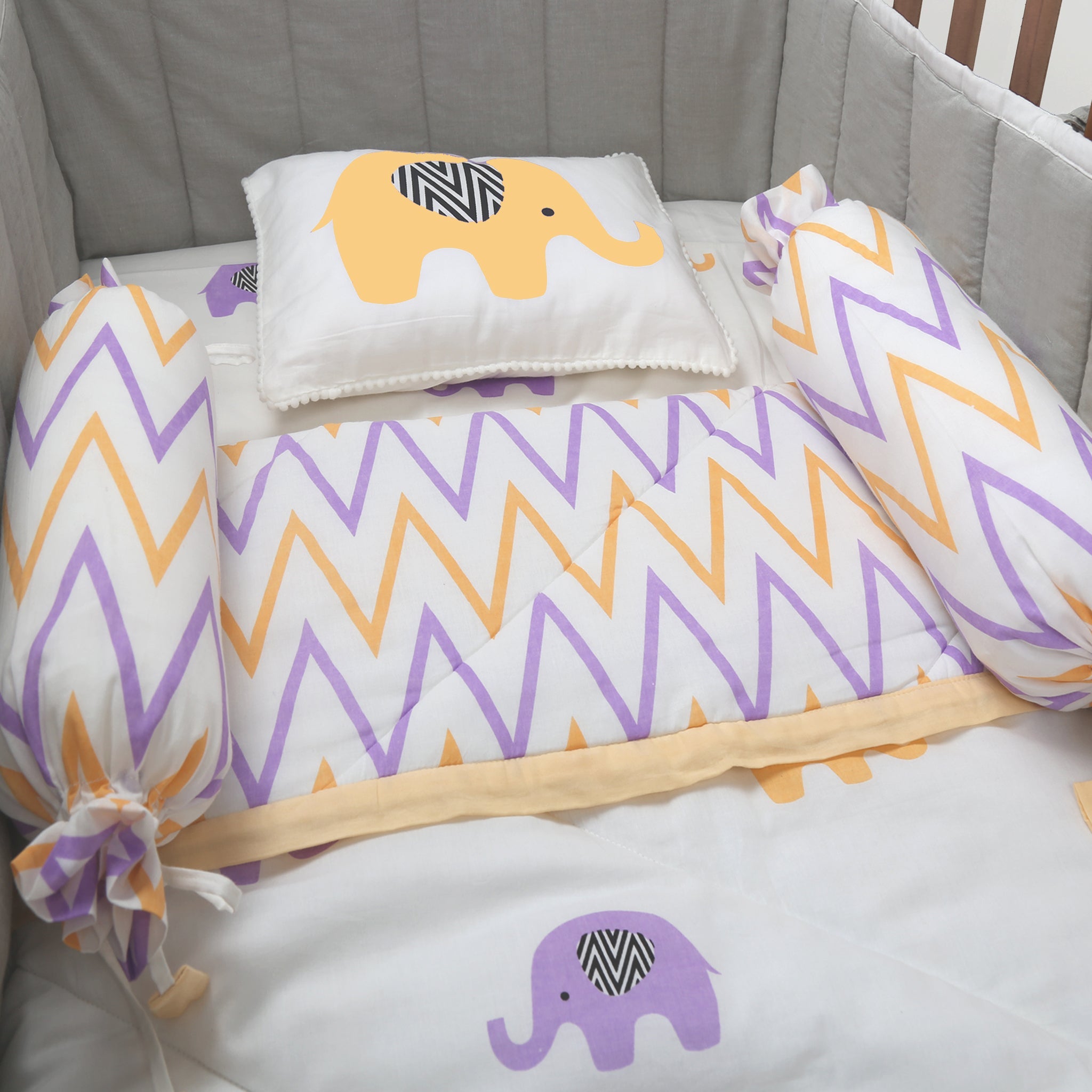 Enchanting Elephants - Organic Cot Bedding Sets - Oranges and Lemons