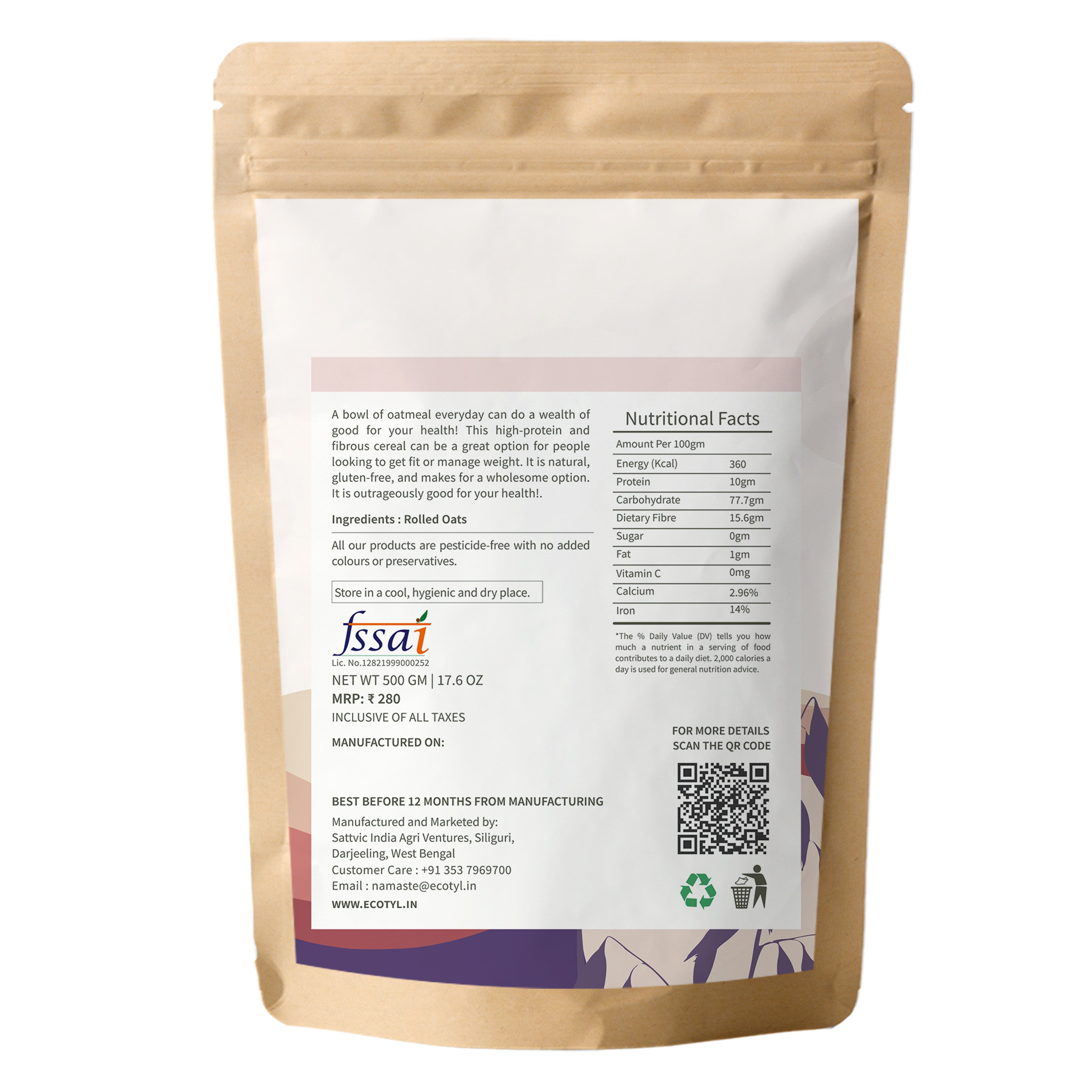 Rolled Oats - Ecotyl - 100% Organic I Sustainable