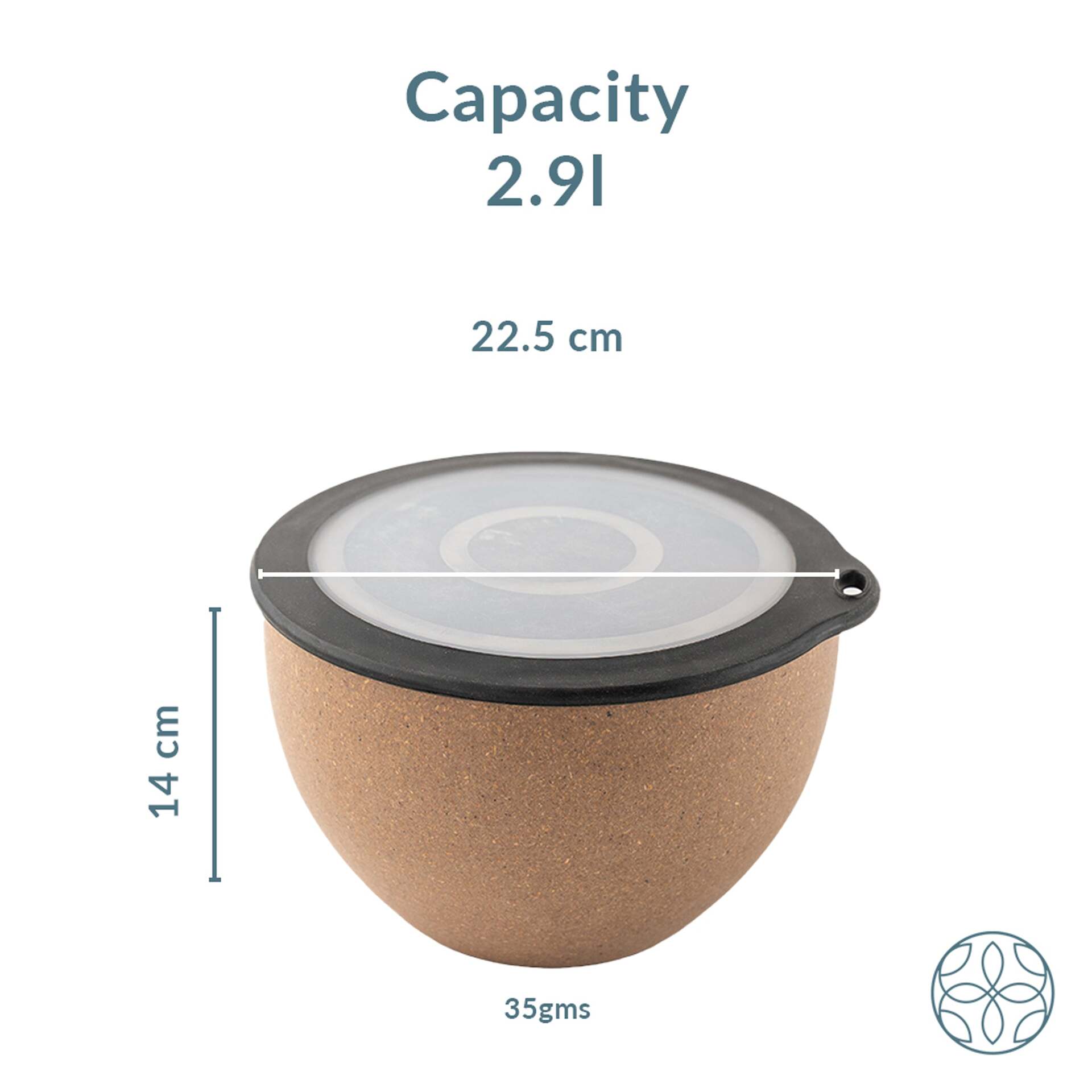 Rice Husk And Bamboo Fiber Serving Bowl With Lid   - 2.9L