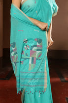 Handloom Turquoise Pure Cotton Contemporary Jamdani Saree