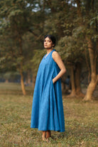 Aquina Blue Cotton Dress-Sutra Art of Clothing