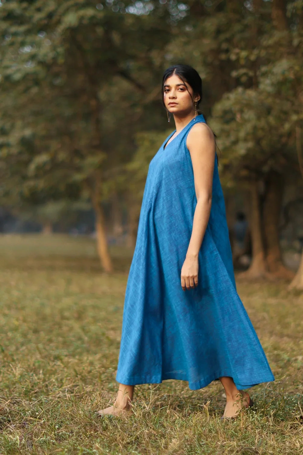 Aquina Blue Cotton Dress-Sutra Art of Clothing