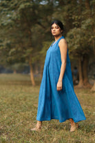 Aquina Blue Cotton Dress-Sutra Art of Clothing