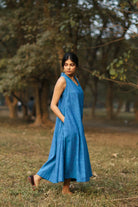 Aquina Blue Cotton Dress-Sutra Art of Clothing