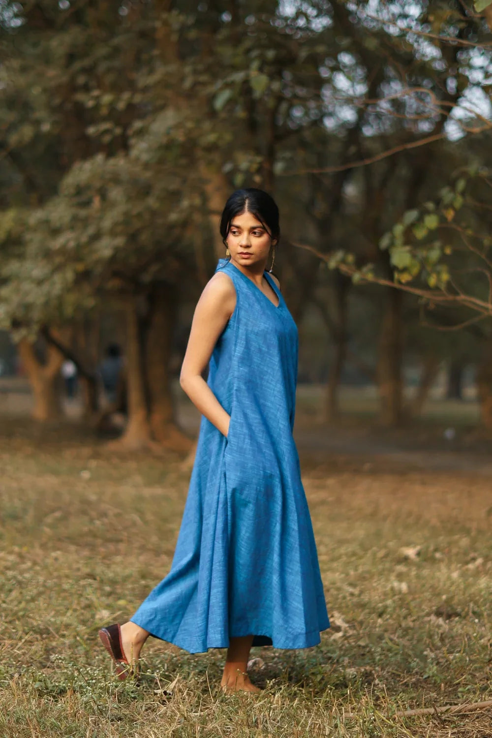 Aquina Blue Cotton Dress-Sutra Art of Clothing