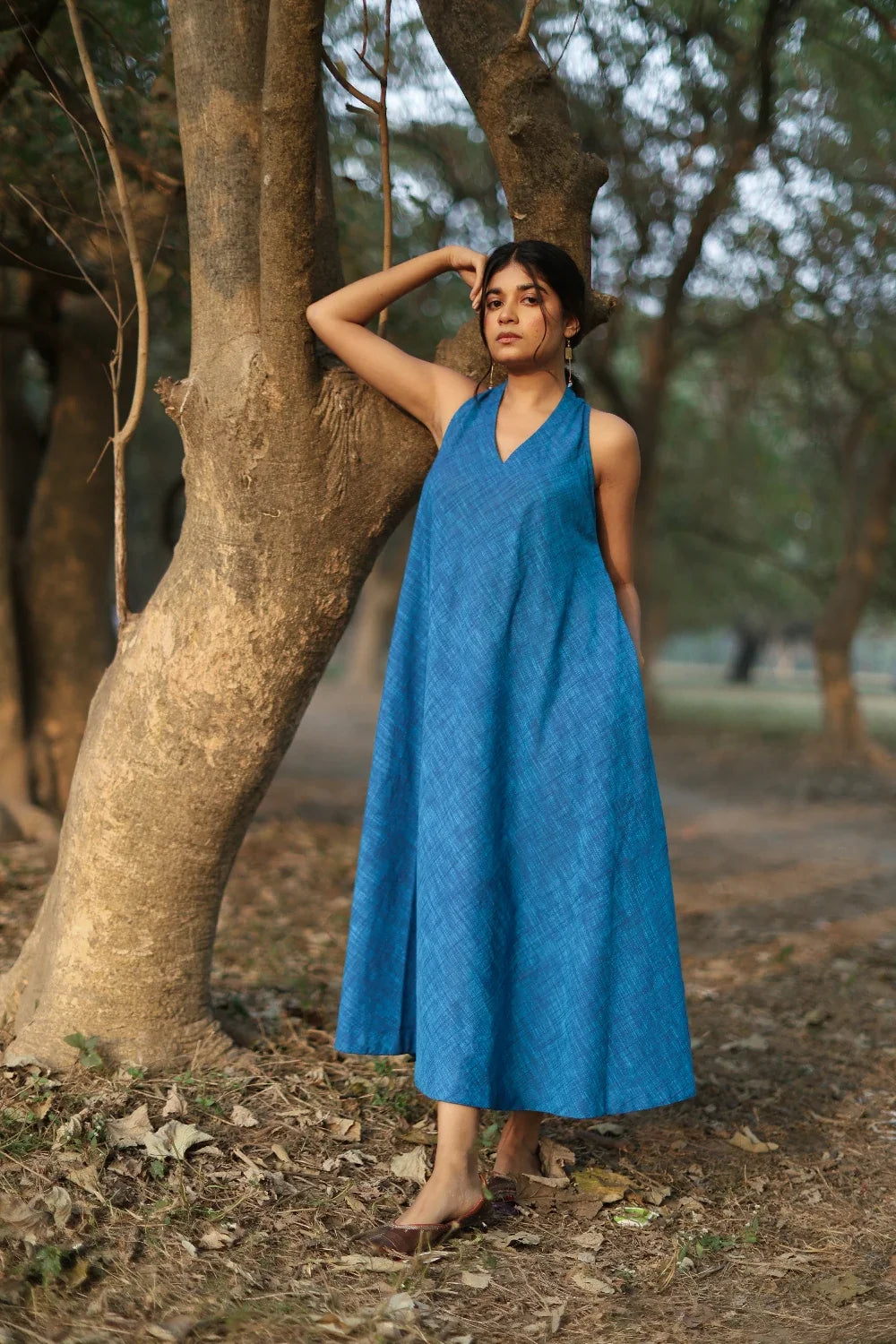 Aquina Blue Cotton Dress-Sutra Art of Clothing