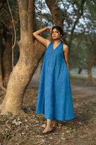 Aquina Blue Cotton Dress-Sutra Art of Clothing