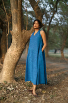 Aquina Blue Cotton Dress-Sutra Art of Clothing