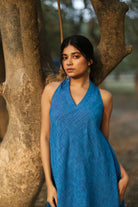 Aquina Blue Cotton Dress-Sutra Art of Clothing