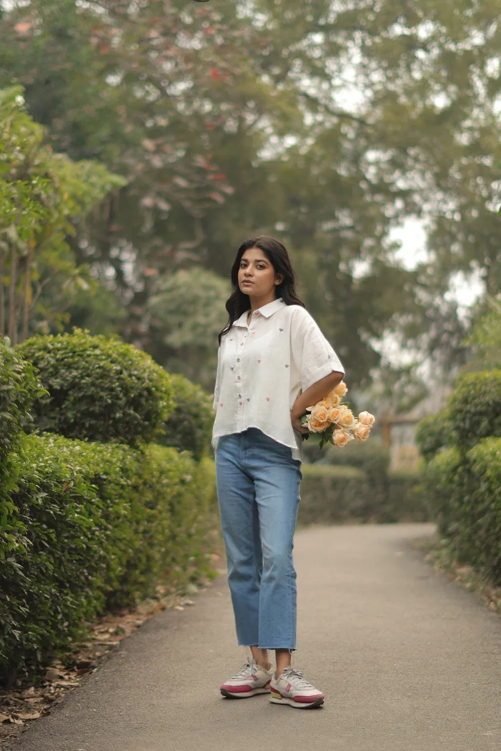 Handloom Red Heart Woven White Jamdani Shirt-Sutra Art of Clothing