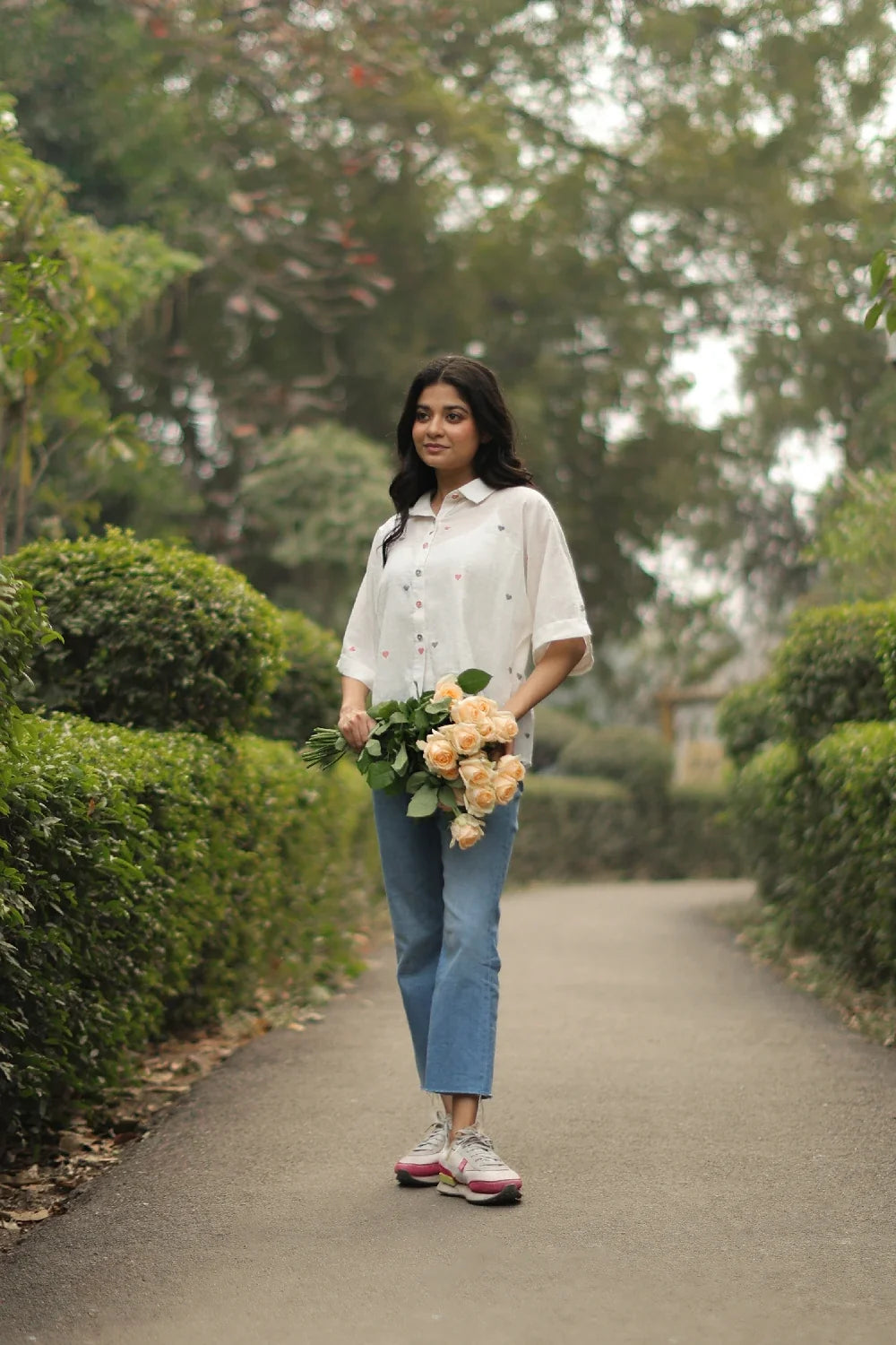 Handloom Red Heart Woven White Jamdani Shirt-Sutra Art of Clothing