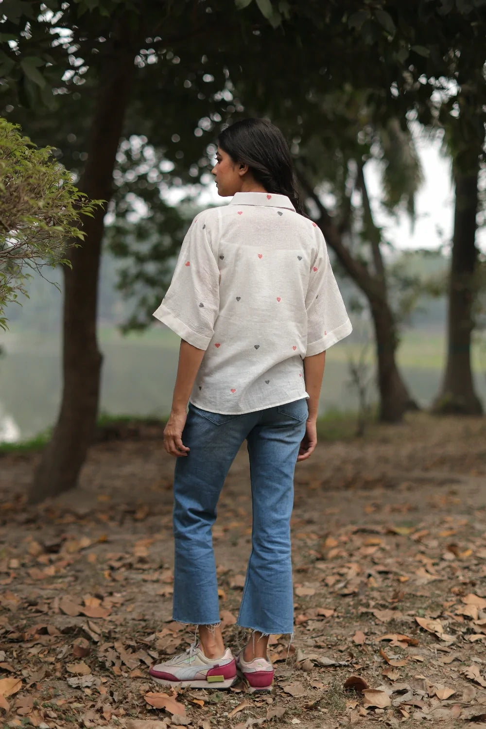 Handloom Red Heart Woven White Jamdani Shirt-Sutra Art of Clothing