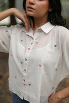 Handloom Red Heart Woven White Jamdani Shirt-Sutra Art of Clothing